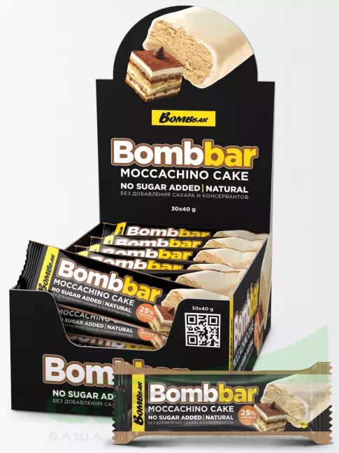Протеиновый батончик BombBar Батончик в шоколаде без сахара 30 x 40 г, Торт - Моккачино