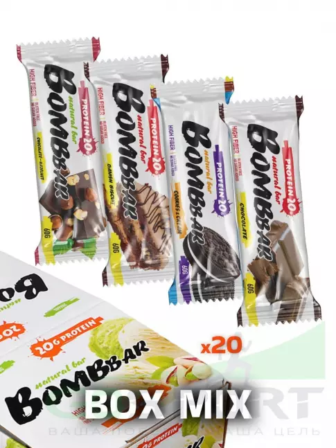Протеиновый батончик BombBar Protein Bar 20 x 60 г, Ассорти №4.4 (шоколадный) Протеиновый батончик BombBar Protein Bar 20 x 60 г, Ассорти №4.4 (шоколадный)