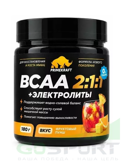 BCAA PRIMEKRAFT ВСАА 2:1:1 с электролитами 180 г, Фруктовый пунш BCAA PRIMEKRAFT ВСАА 2:1:1 с электролитами 180 г, Фруктовый пунш