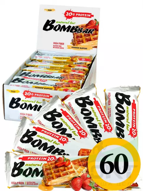 Протеиновый батончик BombBar Protein Bar 60 x 60 г, Венские вафли