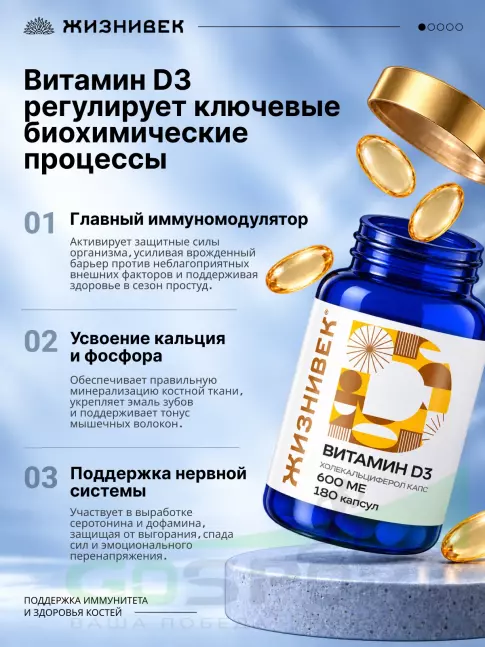 Витамин D Жизнивек Витамин D3 600ME 180 капсул