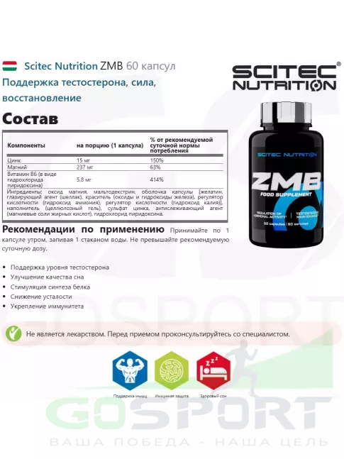 Магний+цинк+B6 Scitec Nutrition ZMB 60 капсул