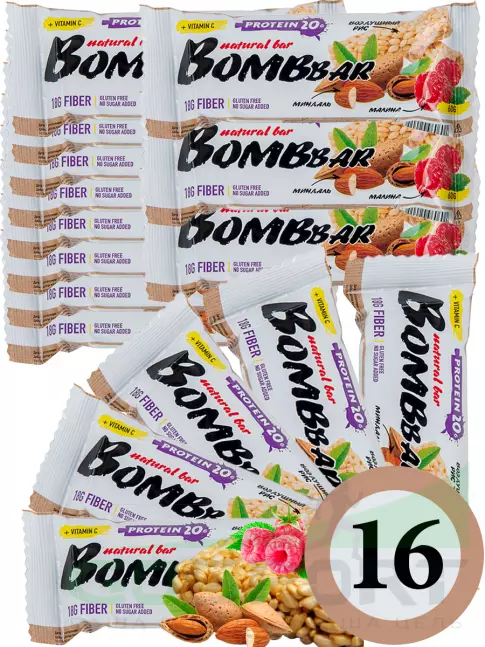 Протеиновый батончик BombBar Protein Bar 16 x 60 г, Рисовый