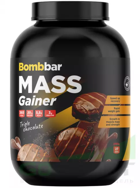 Гейнер BombBar Mass Gainer 2700 г, Тройной шоколад