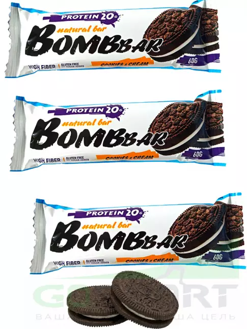 Протеиновый батончик BombBar Protein Bar 3 x 60 г, Печенье с кремом