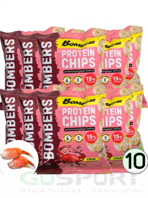Чипсы BombBar Protein Chips 10 x 50 г, Краб