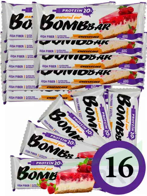 Протеиновый батончик BombBar Protein Bar 16 x 60 г, Малиновый чизкейк Протеиновый батончик BombBar Protein Bar 16 x 60 г, Малиновый чизкейк