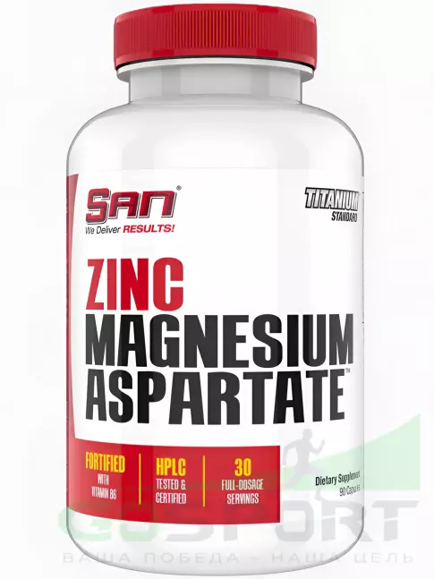Магний+цинк+B6 SAN ZMA (Zinc Magnesium Aspartate) 90 капсул