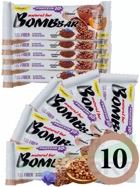 Протеиновый батончик BombBar Protein Bar 10 x 60 г, Гречишный Протеиновый батончик BombBar Protein Bar 10 x 60 г, Гречишный