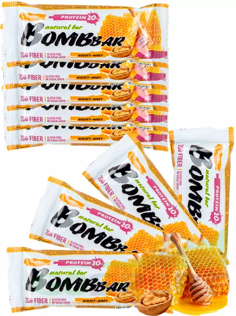 Протеиновый батончик BombBar Protein Bar 9 x 60 г, Грецкий орех с медом