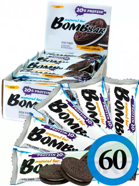Протеиновый батончик BombBar Protein Bar 60 x 60 г, Печенье с кремом