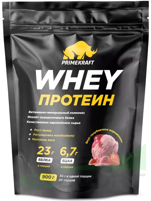 Сывороточный протеин PRIMEKRAFT Whey Protein 900 г, Клубничное мороженое