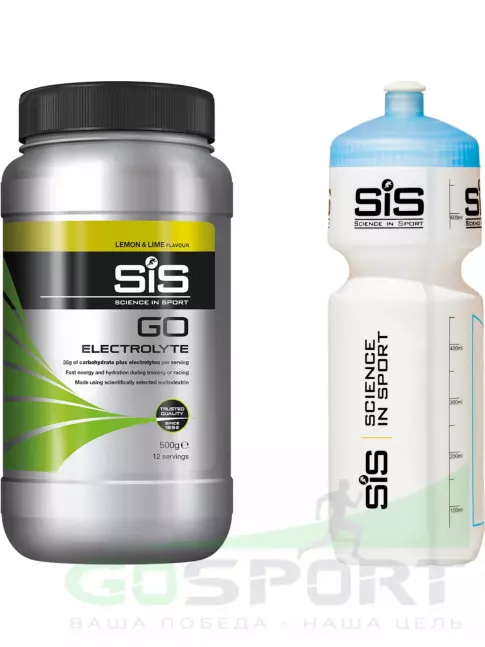 Изотоник SCIENCE IN SPORT (SiS) GO Electrolyte + Бутылочка белая 1 x 500 г, Лимон-лайм