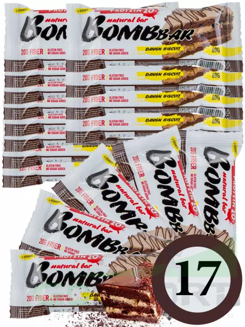 Протеиновый батончик BombBar Protein Bar 17 x 60 г, Датский бисквит