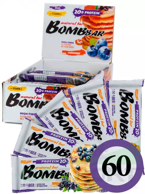 Протеиновый батончик BombBar Protein Bar 60 x 60 г, Смородиново-черничный панкейк