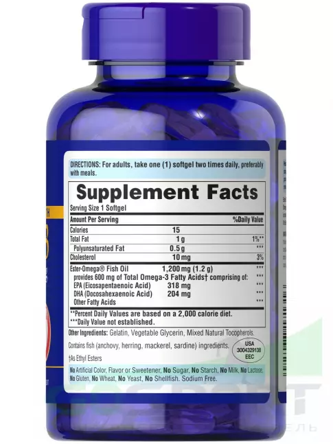 Омега-3 Puritan's Pride Omega-3 Fish oil 1200 mg 90 капсул