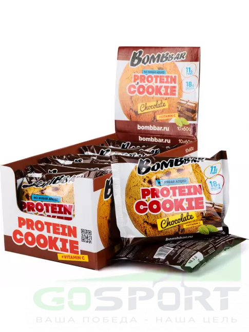 Протеиновый батончик BombBar Protein cookie 10 протеин печенье x 60 г, Шоколад