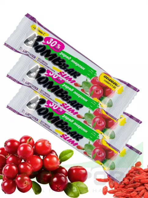 Протеиновый батончик BombBar Protein Bar Slim + гуарана 3 х 35 г, Клюква-годжи