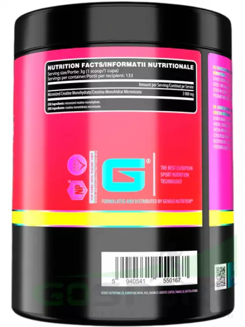 Креатин моногидрат Genius Nutrition Creatine Monohydrate 3000 mg 400 г, Без вкуса