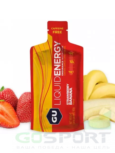 Гель питьевой GU ENERGY GU Liquid Enegry Gel no caffeine 9 саше x 60 g, Клубника-банан