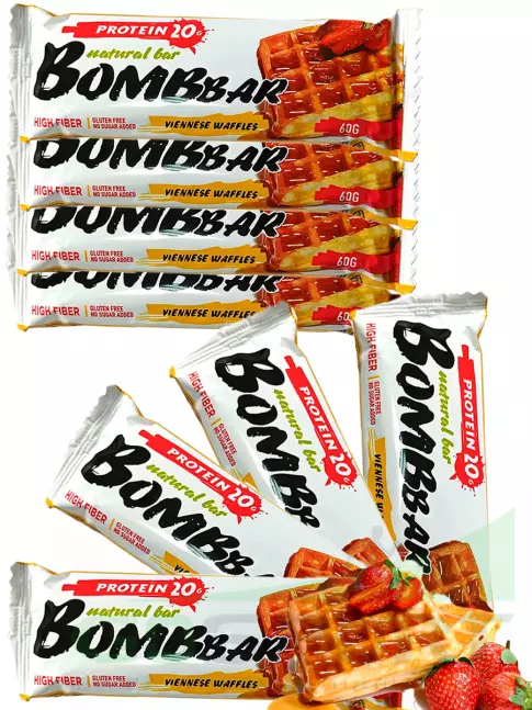 Протеиновый батончик BombBar Protein Bar 8 x 60 г, Венские вафли Протеиновый батончик BombBar Protein Bar 8 x 60 г, Венские вафли