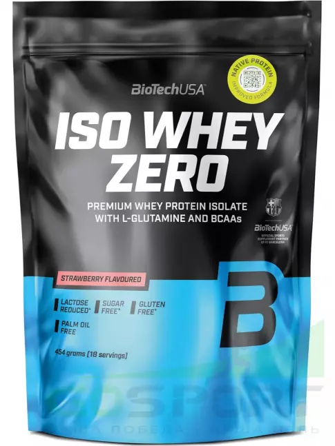 Изолят протеина BioTechUSA Iso Whey Zero 454 г, Клубника