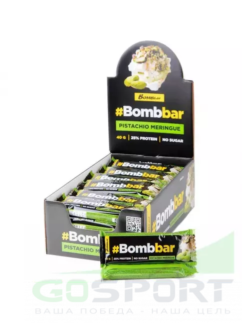 Протеиновый батончик BombBar Батончики в шоколаде без сахара 30x40 г, Фисташковая меренга