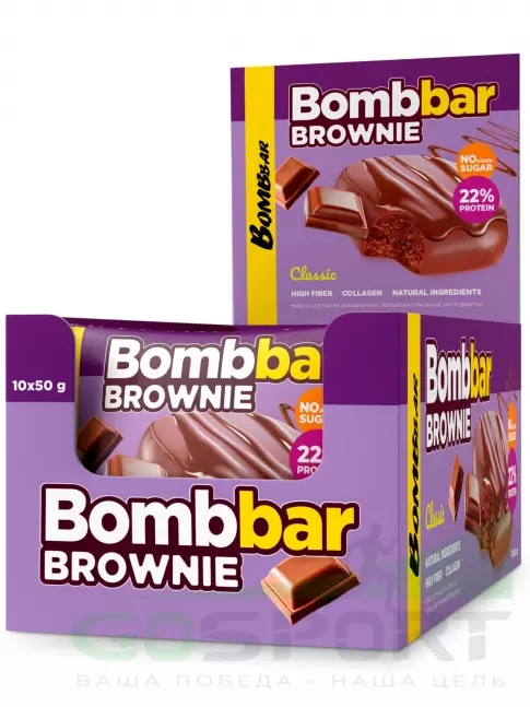 Протеиновый батончик BombBar Печенье глазированное Brownie 10 x 50 г, Классический
