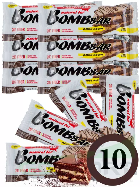 Протеиновый батончик BombBar Protein Bar 10 x 60 г, Датский бисквит