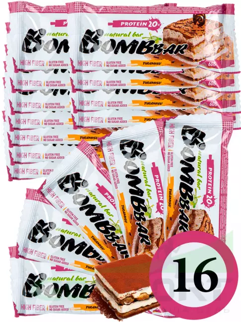Протеиновый батончик BombBar Protein Bar 16 x 60 г, Тирамису Протеиновый батончик BombBar Protein Bar 16 x 60 г, Тирамису