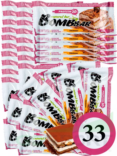 Протеиновый батончик BombBar Protein Bar 33 x 60 г, Тирамису