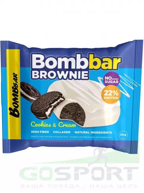 Протеиновый батончик BombBar Печенье глазированное Brownie 10 x 50 г, Печенье-крем