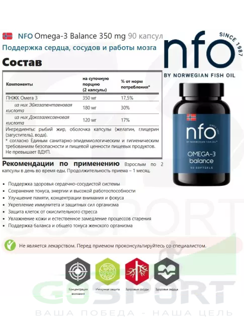 Омега-3 NFO Omega-3 Balance 350 mg 90 капсул Омега-3 NFO Omega-3 Balance 350 mg 90 капсул
