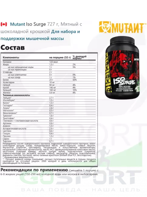  Mutant Iso Surge 727 г, Мятный с шоколадной крошкой
