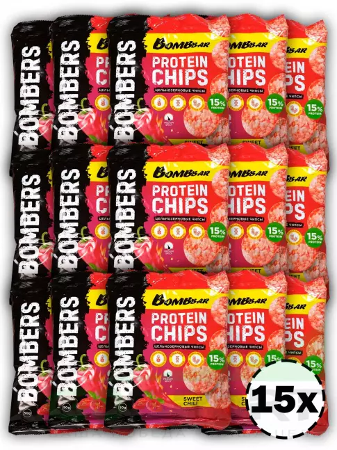 Чипсы BombBar Protein Chips 15 x 50 г, Сладкий чили Чипсы BombBar Protein Chips 15 x 50 г, Сладкий чили