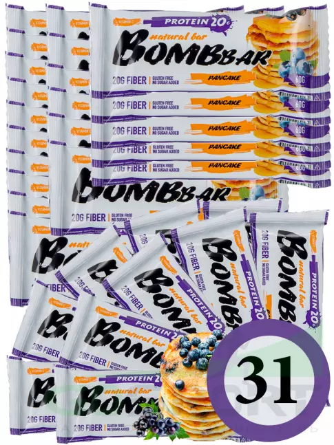 Протеиновый батончик BombBar Protein Bar 31 x 60 г, Смородиново-черничный панкейк