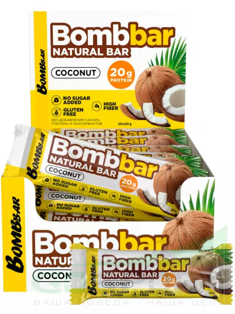 Протеиновый батончик BombBar Protein Bar 20 x 60 г, Кокос