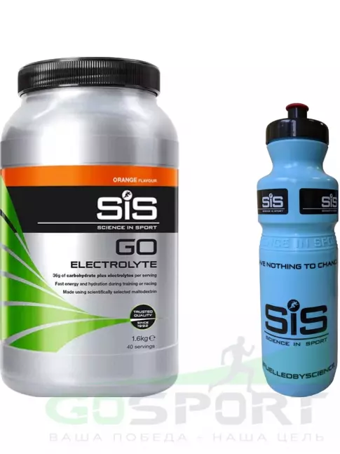 Изотоник SCIENCE IN SPORT (SiS) GO Electrolyte + Бутылочка синяя 1 x 1600 г, Апельсин