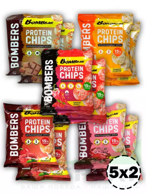 Чипсы BombBar Protein Chips 10 x 50 г, Микс