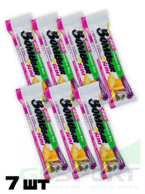 Протеиновый батончик BombBar Protein Bar Slim + l-карнитин 7 х 35 г, Ананас - вишня