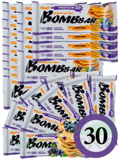 Протеиновый батончик BombBar Protein Bar 30 x 60 г, Смородиново-черничный панкейк