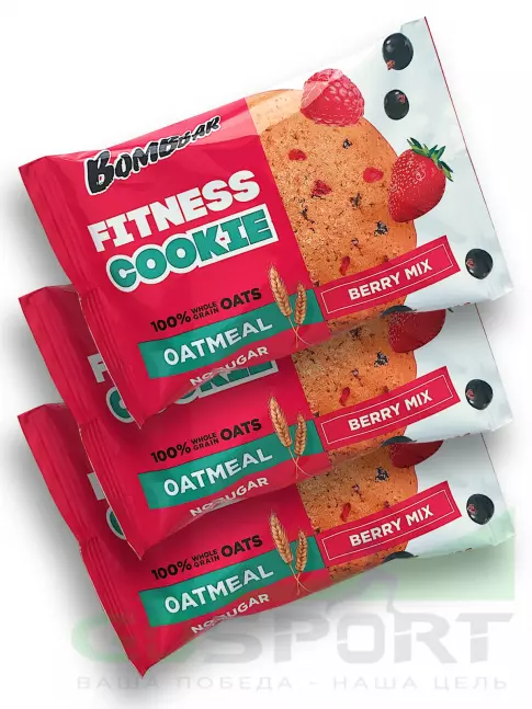 Протеиновый батончик BombBar Овсяное fitness печенье 3 х 40 г, Ягодный микс