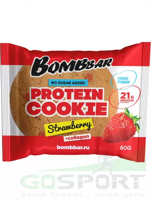 Протеиновый батончик BombBar Protein cookie 4 протеин печенье x 60 г, Клубника