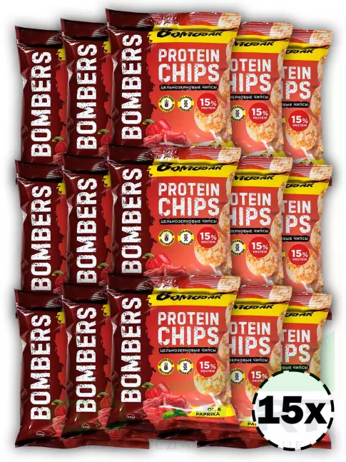 Чипсы BombBar Protein Chips 15 x 50 г, Бекон с паприкой Чипсы BombBar Protein Chips 15 x 50 г, Бекон с паприкой