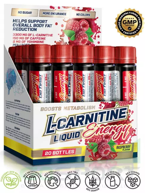  Be First L-Carnitine Liquid 3300 mg 20 х 25 мл, Малина