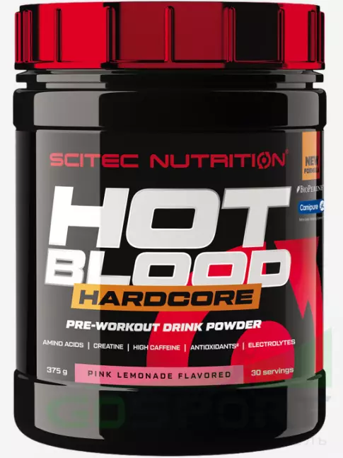 Предтреник в порошке Scitec Nutrition Hot Blood Hardcore 375 г, Розовый лимонад