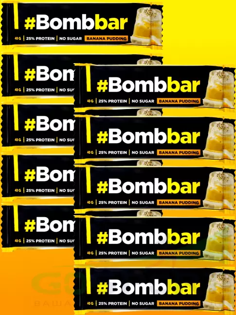 Протеиновый батончик BombBar Батончики в шоколаде без сахара 10 x 40 г, Банановый пудинг Протеиновый батончик BombBar Батончики в шоколаде без сахара 10 x 40 г, Банановый пудинг
