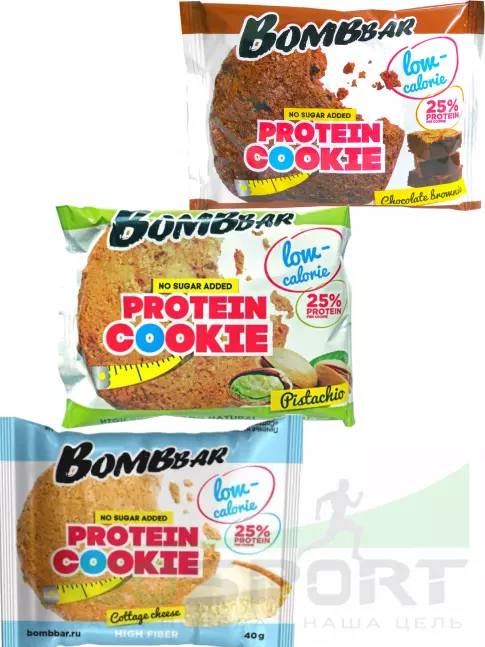 Протеиновый батончик BombBar Protein cookie 3 x 40 г, Микс