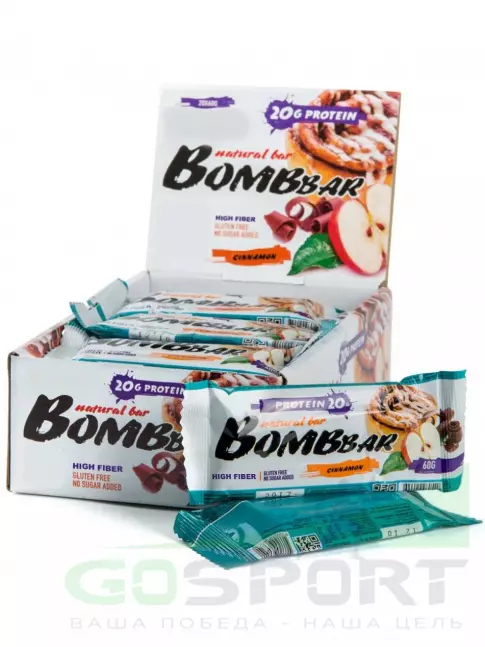 Протеиновый батончик BombBar Protein Bar 20 x 60 г, Яблоко - Корица