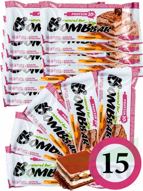 Протеиновый батончик BombBar Protein Bar 15 x 60 г, Тирамису